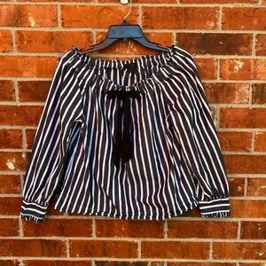 J.Crew Womens XS Gray Stripe Off The Shoulder Boxy Long Sleeve Blouse